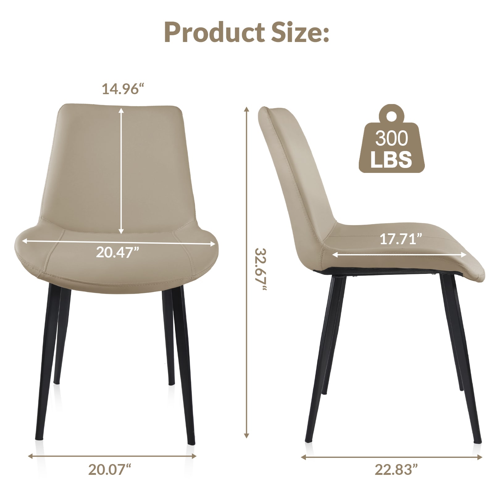 Tan PU Leather Dining Chair With Metal Legs, Modern Upholstered Chair Set Of 4 For Kitchen, Restaurant, Living, Meeting Room_voghion.com